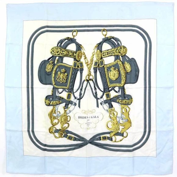 Auth HERMES Carre 90 BRIDES de GALA Scarf Light Blue/Multicolor Silk - Picture 1 of 10